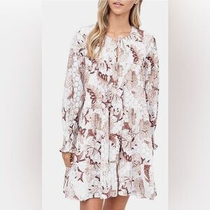 En Saison White & Brown Eyelet Tiered Peasant Dress US XS